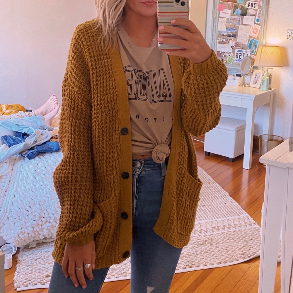 American Eagle Woven Mustard Cardigan